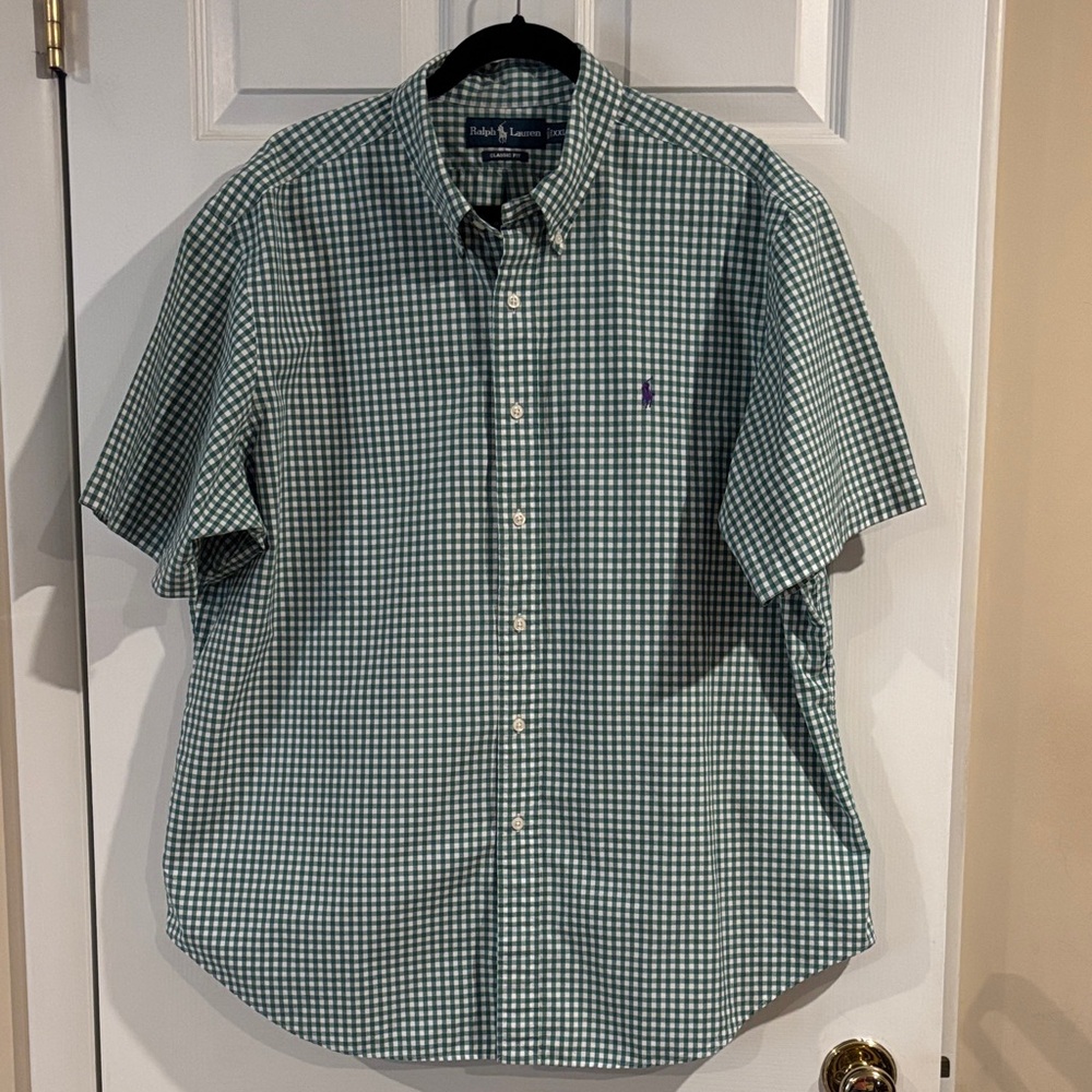 Polo by Ralph Lauren Men's Green Gingham Short Sleeve Shirt size XXL